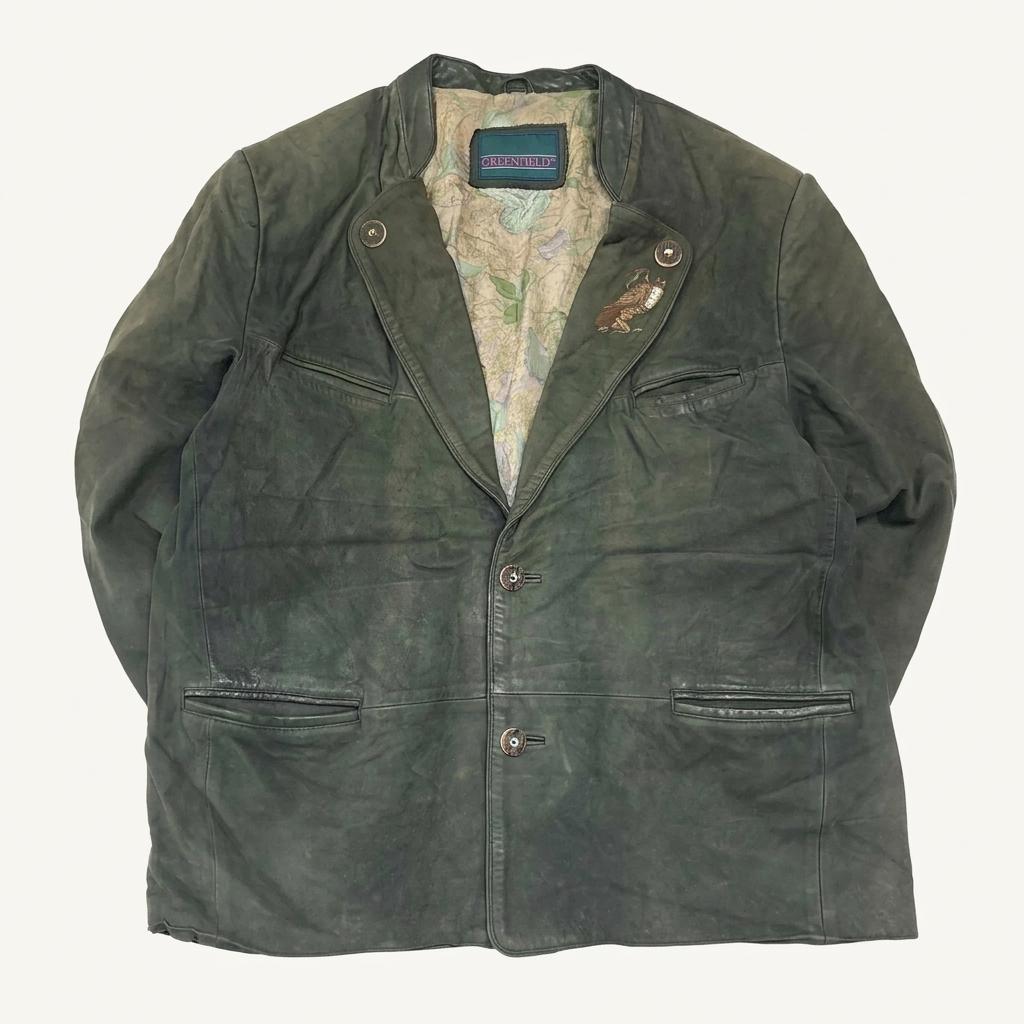 CL331 3XL 그린필드 80s 유럽판 가죽 자수 다크그린 자켓 아우터 1