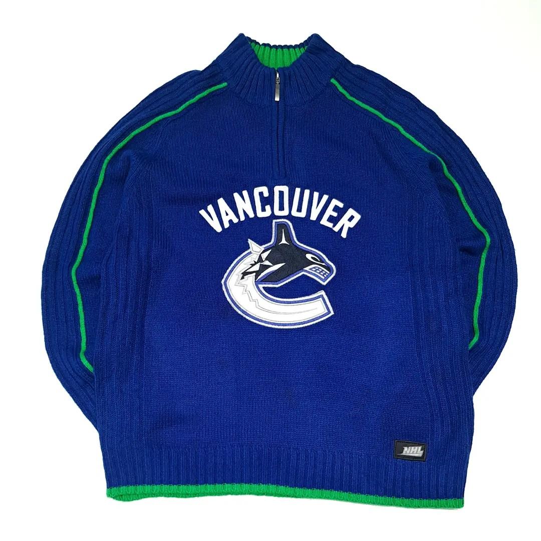 CL319 L NHL 00s 아크릴 하프집업 로고 블루 니트 스웨터 2