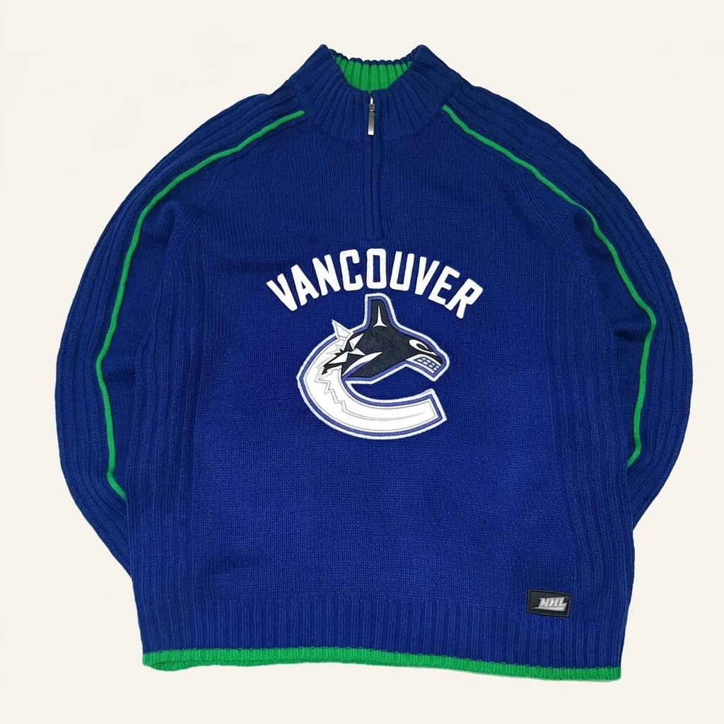 CL319 L NHL 00s 아크릴 하프집업 로고 블루 니트 스웨터 1