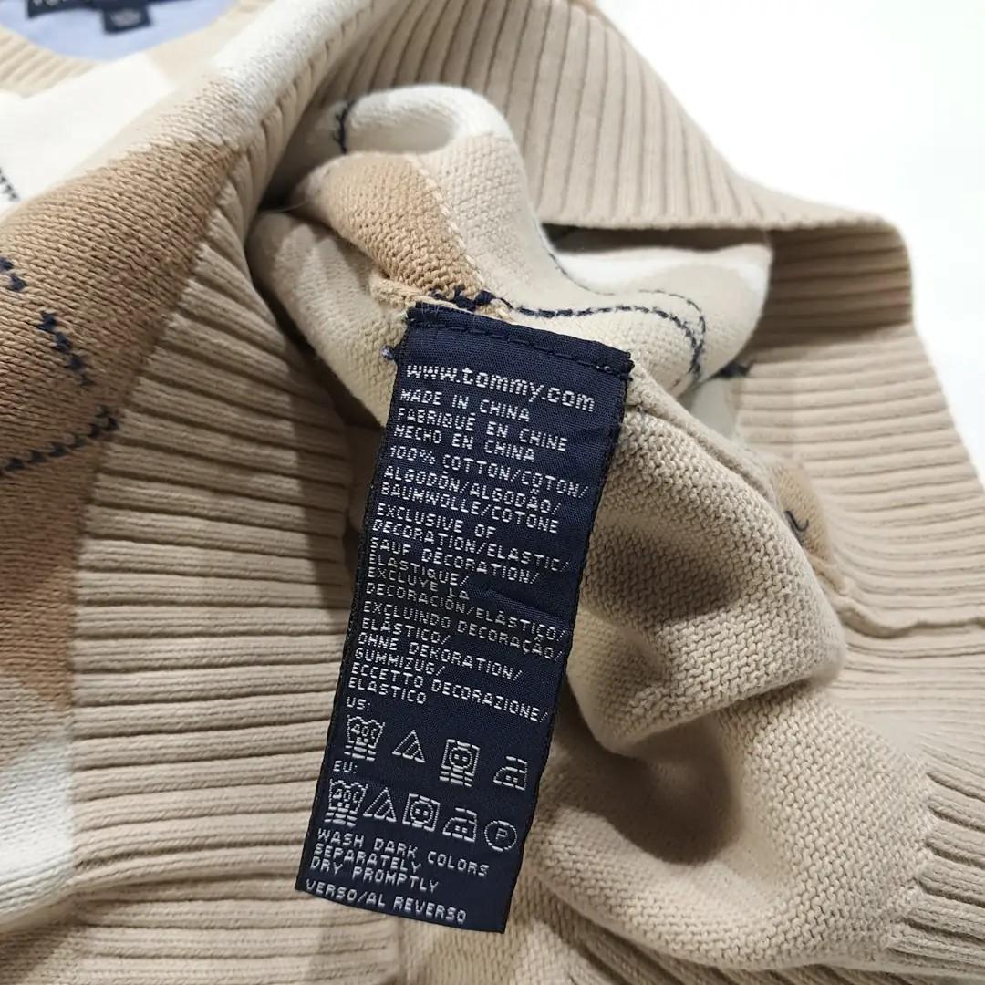 CL320 XS 타미힐피거 00s 코튼 아가일 브이넥 베이지 조끼 니트 6