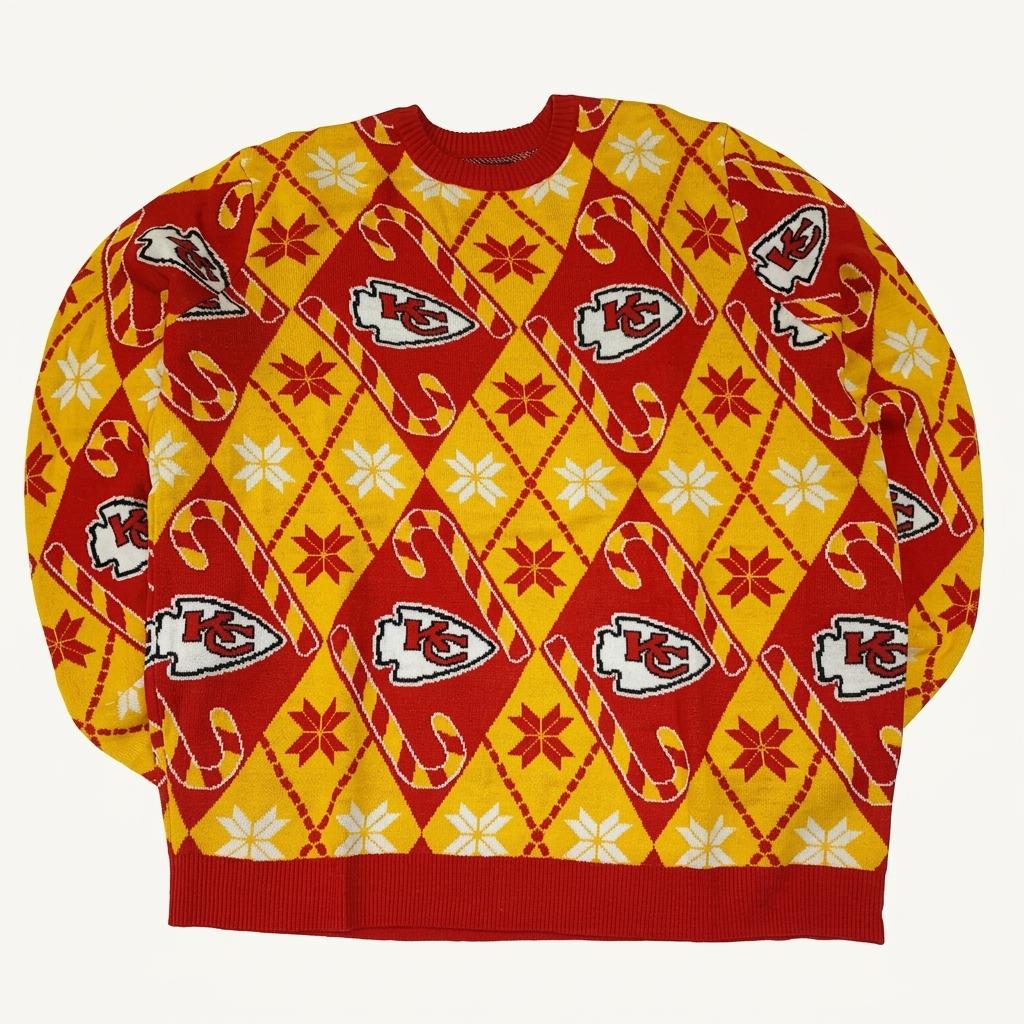 CL316 2XL NFL 아크릴 캔자스시티치프스 아가일 레드 니트 스웨터 1