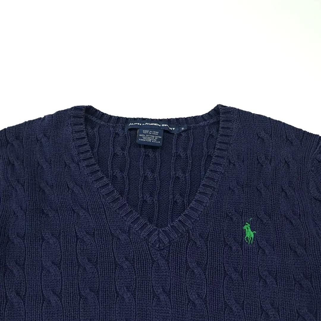 CL278 XL 폴로 00s 코튼 케이블 V넥 네이비 니트 스웨터 3