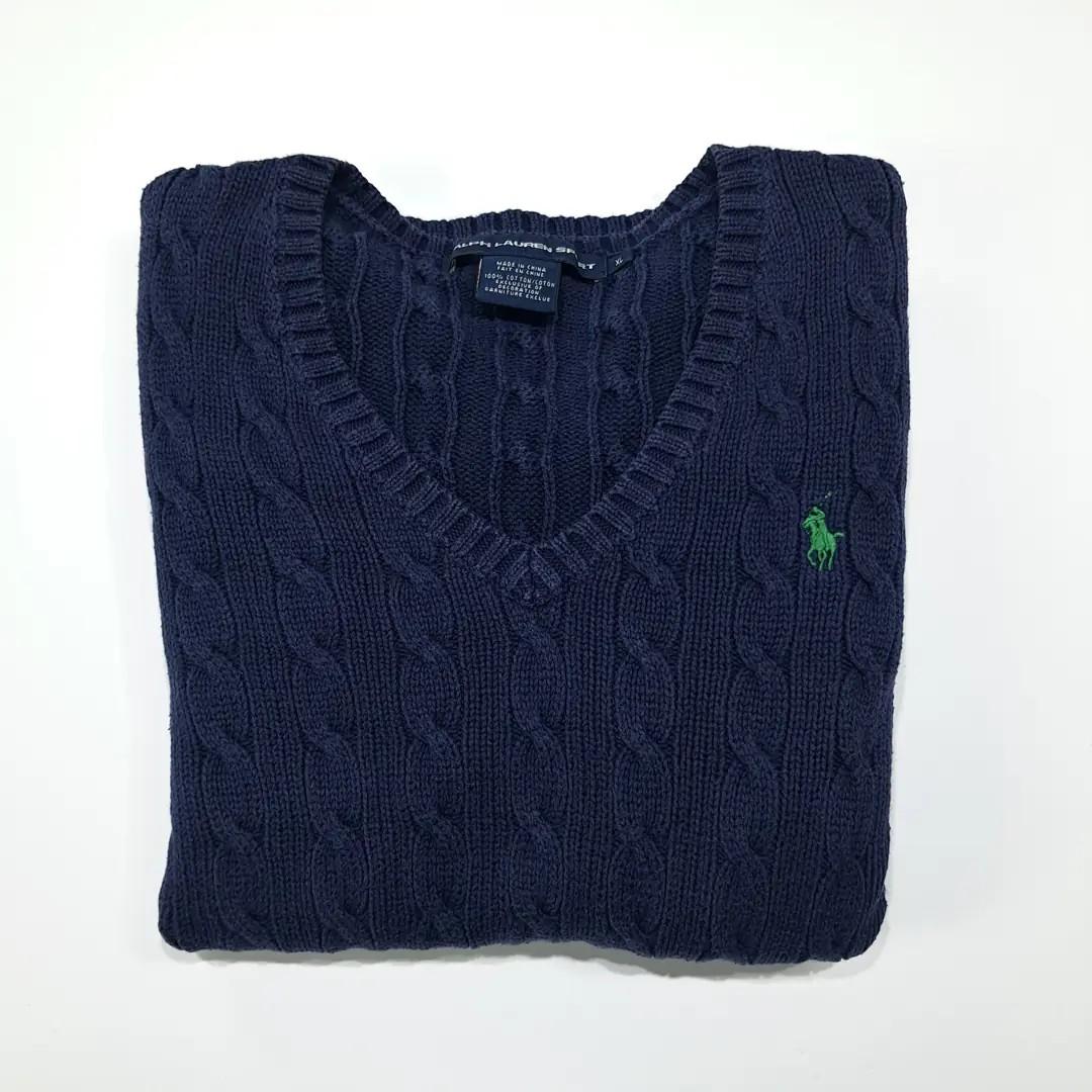 CL278 XL 폴로 00s 코튼 케이블 V넥 네이비 니트 스웨터 8