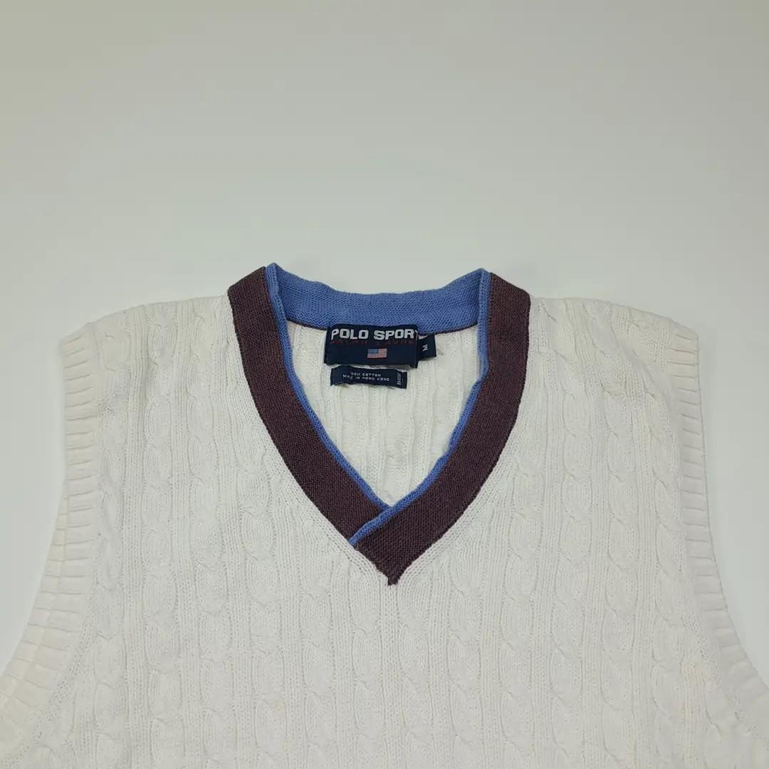 CL189 M 폴로 90s 홍콩판 코튼 브이넥 화이트 케이블 조끼 3
