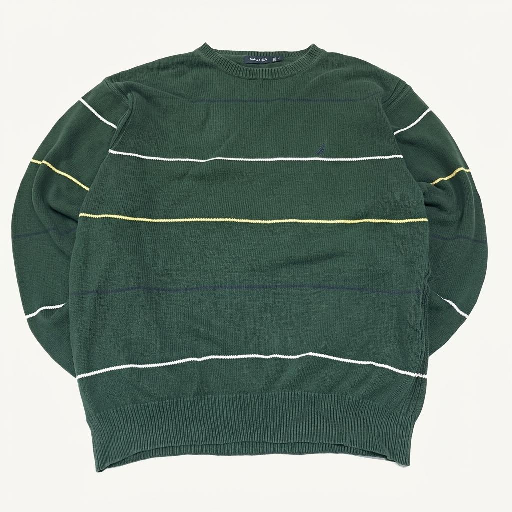 CL134 XL 노티카 90s 코튼 스트라이프 다크그린 니트 스웨터 1