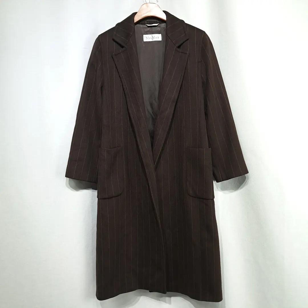 CL003 S/M 막스마라 90s 이태리판 앙고라울 핀스트라이프 브라운 코트 2