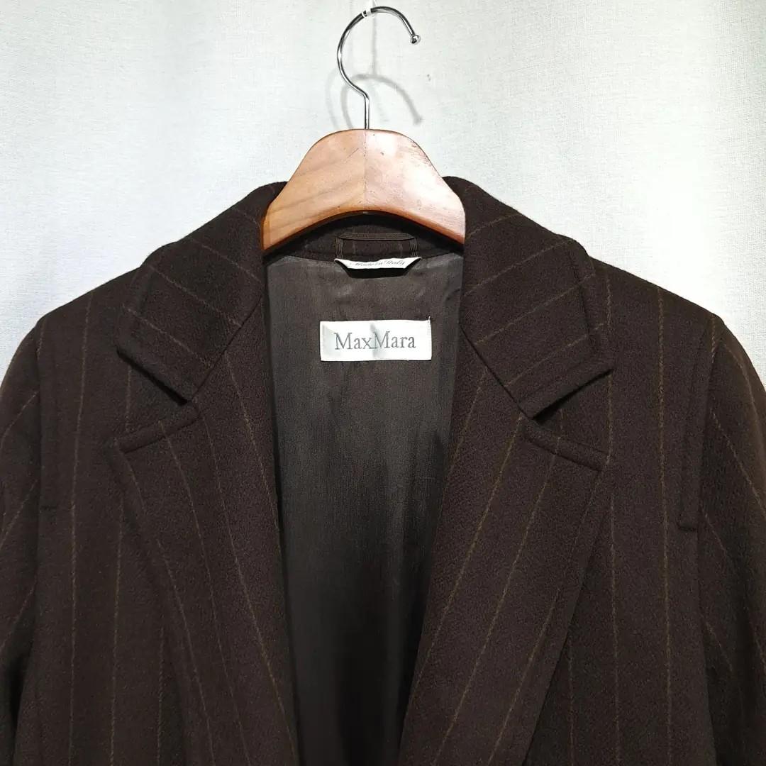 CL003 S/M 막스마라 90s 이태리판 앙고라울 핀스트라이프 브라운 코트 4