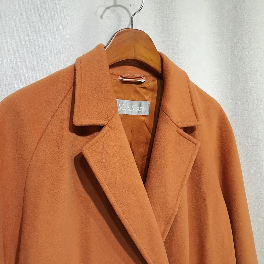 CN981 M 막스마라 00s 이태리판 울 라글란 히든버튼 오렌지 코트 10