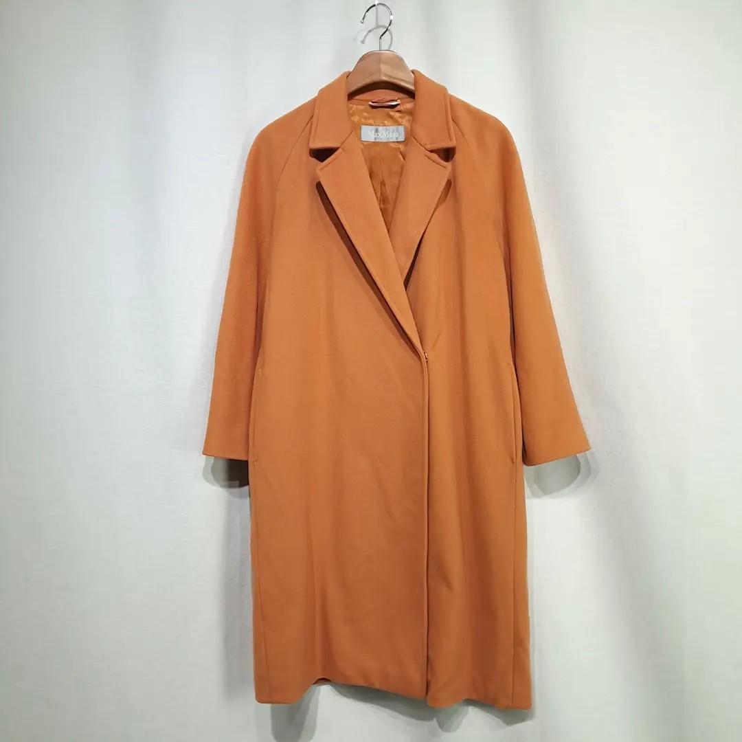 CN981 M 막스마라 00s 이태리판 울 라글란 히든버튼 오렌지 코트 2
