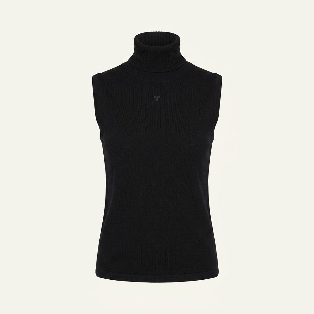 꾸레쥬 정품 블랙 민소매폴라+가디건 앙상블 1