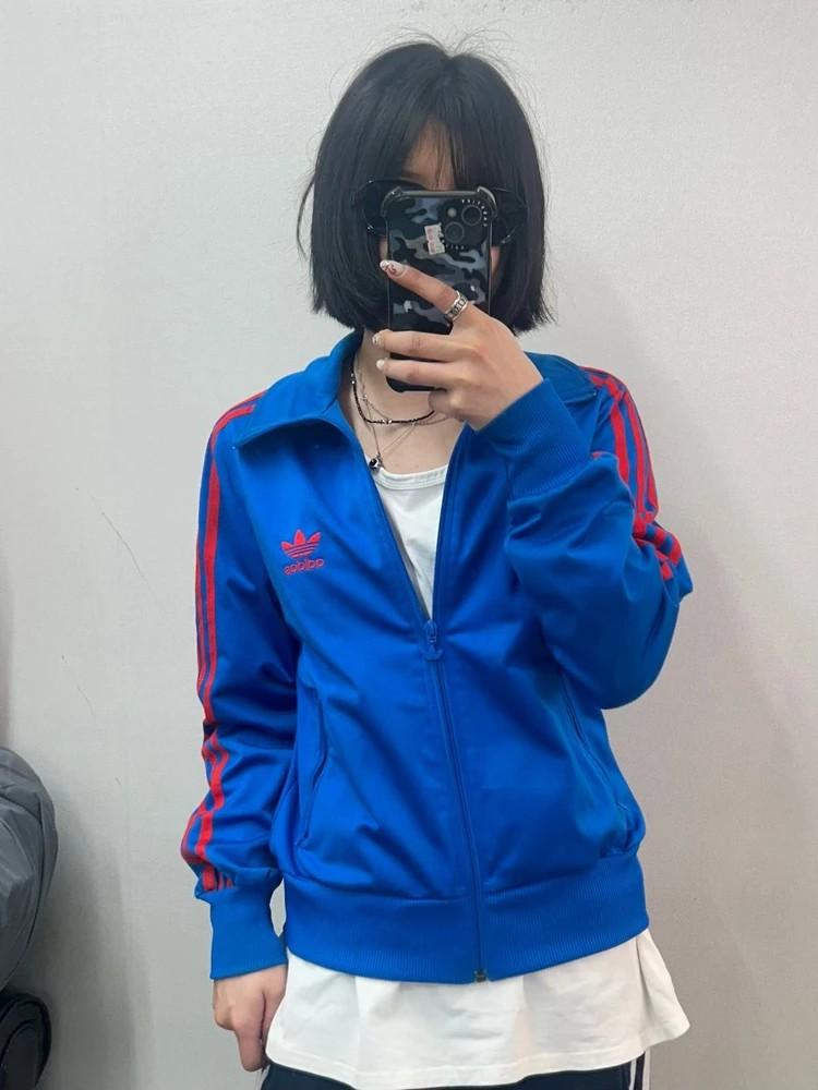 미디움 아디다스 빅로고 파이어버드 트랙탑 져지 집업 블루 레드 2