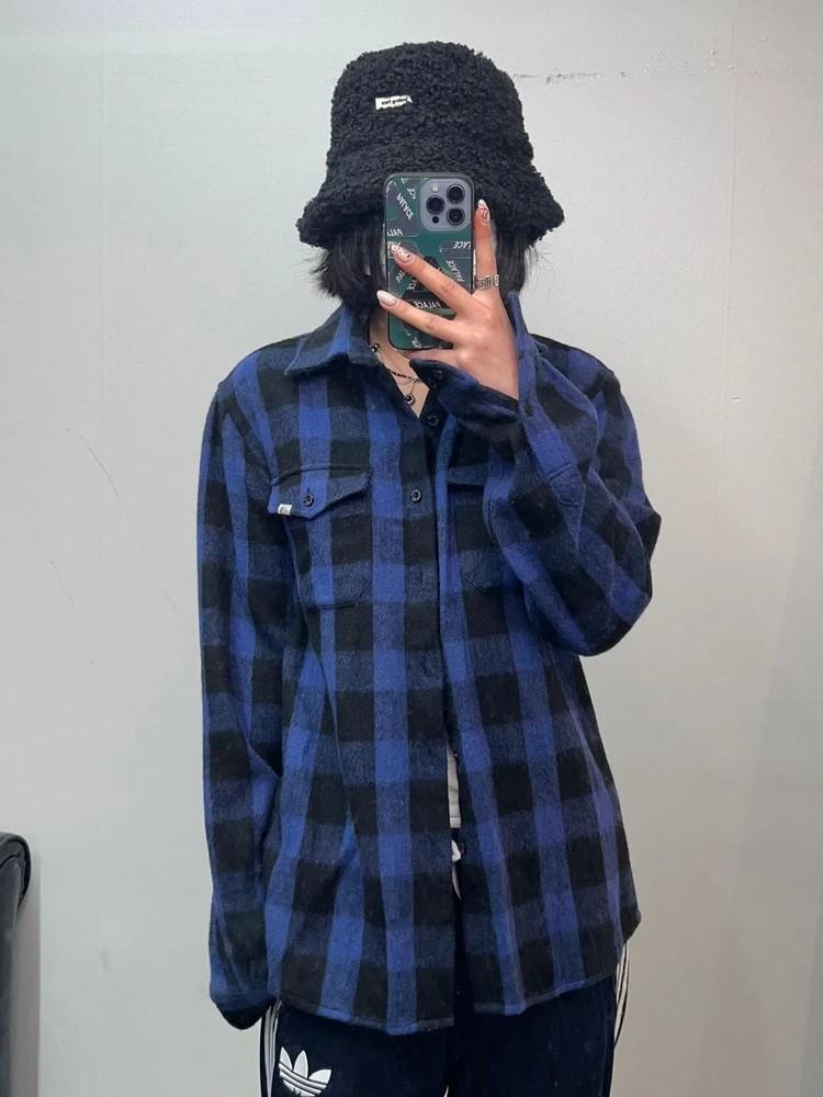 100 노스페이스 겨울용 기모 체크 울 셔츠 블루 2