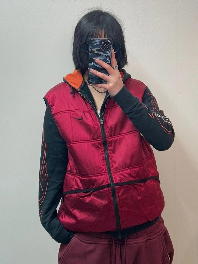 미디움 나이키 90s 빈티지 유광 나일론 경량 패딩 조끼 버건디 2
