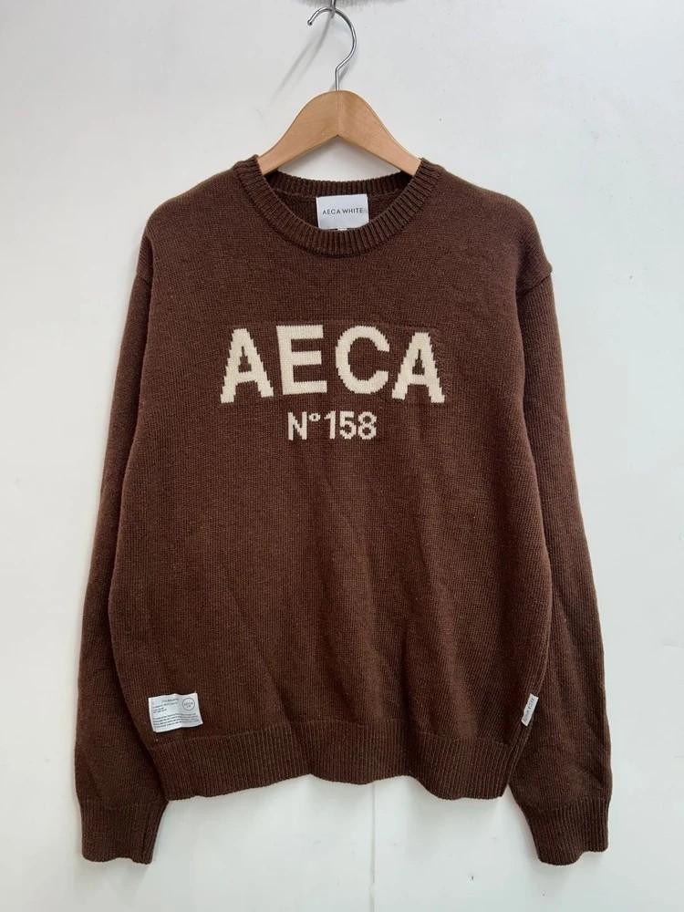 미디움 에이카화이트 AECA 빅 로고 울 니트 브라운 4