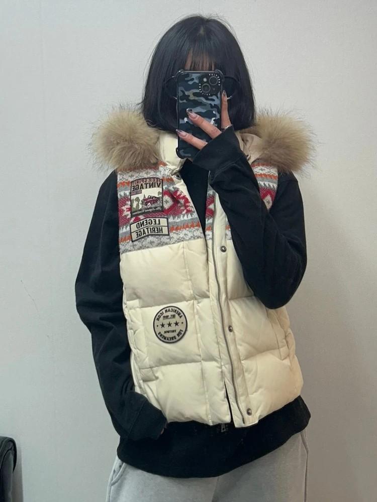 스몰 지프 오리털 덕다운 빈티지 패딩 조끼 아이보리 2