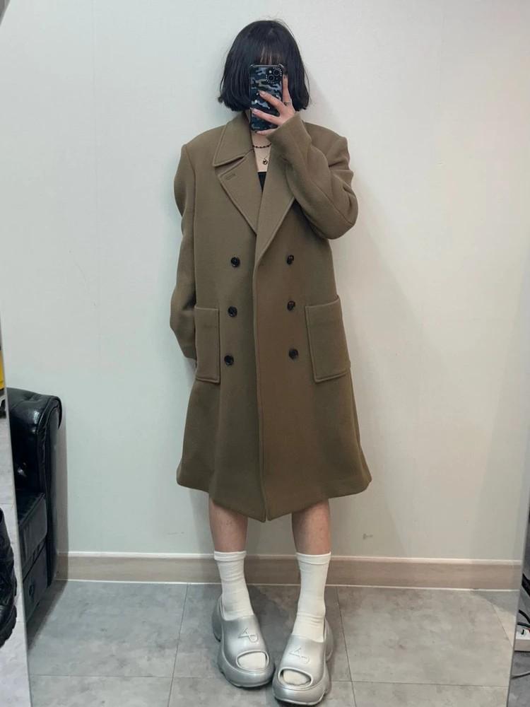 미사용 노앙 더블 브레스티드 오버핏 울 코트 베이지 2