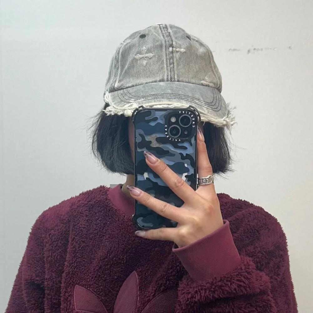 새상품 프리 SMFK 디스트레스드 데님 볼캡 그레이 2