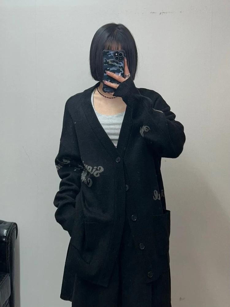 프리 시그니피컨트 레터링 자가드 니트 가디건 2