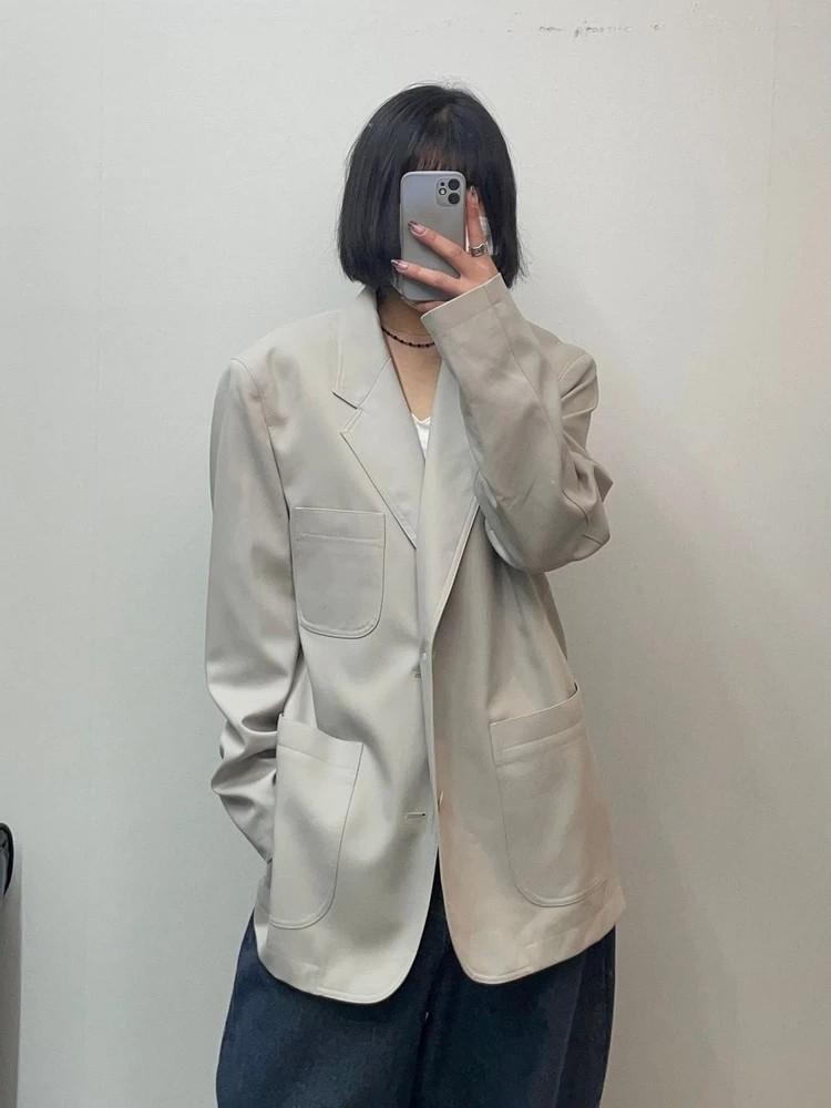 라지 쿠어 2버튼 오버핏 블레이져 다크베이지 2