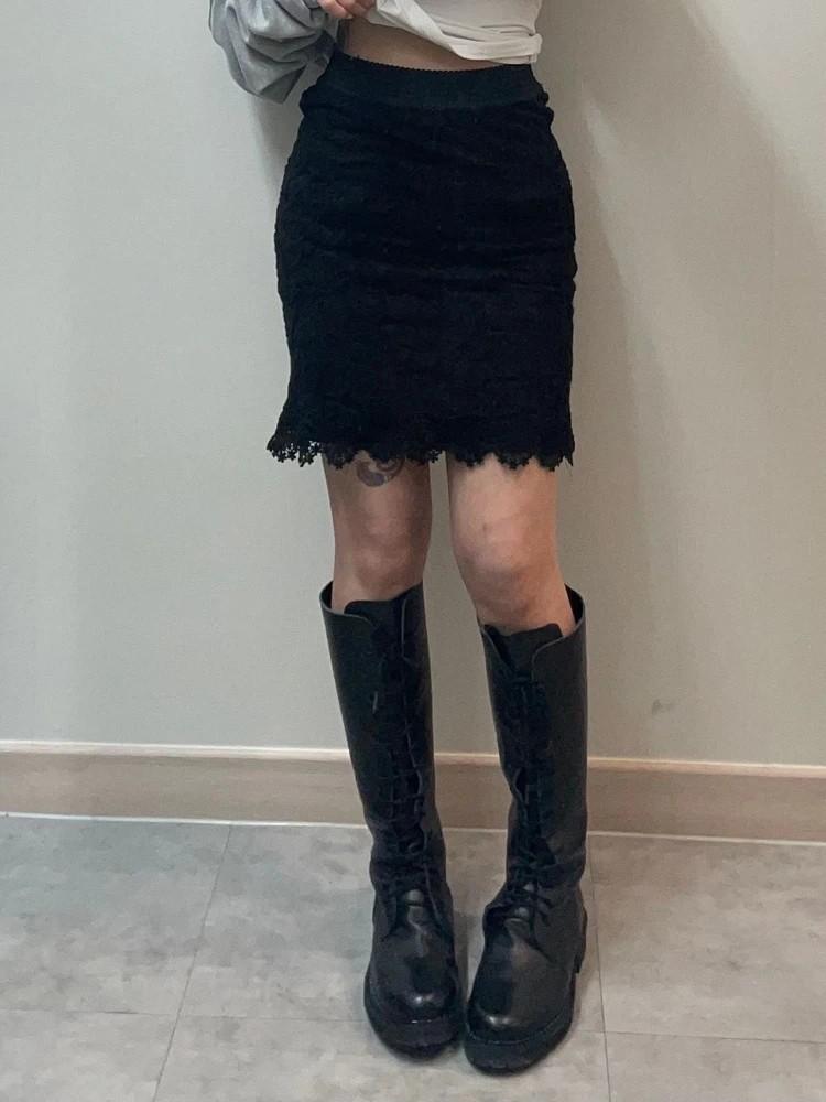프리 빈티지 레이스 미니 스커트 블랙 2