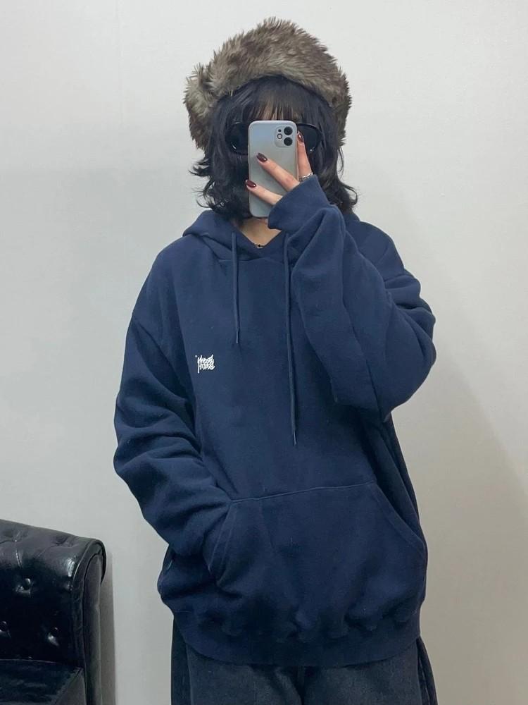 라지 브라운브레스 오버핏 뒷판로고 네이비 후드티셔츠 후디 2
