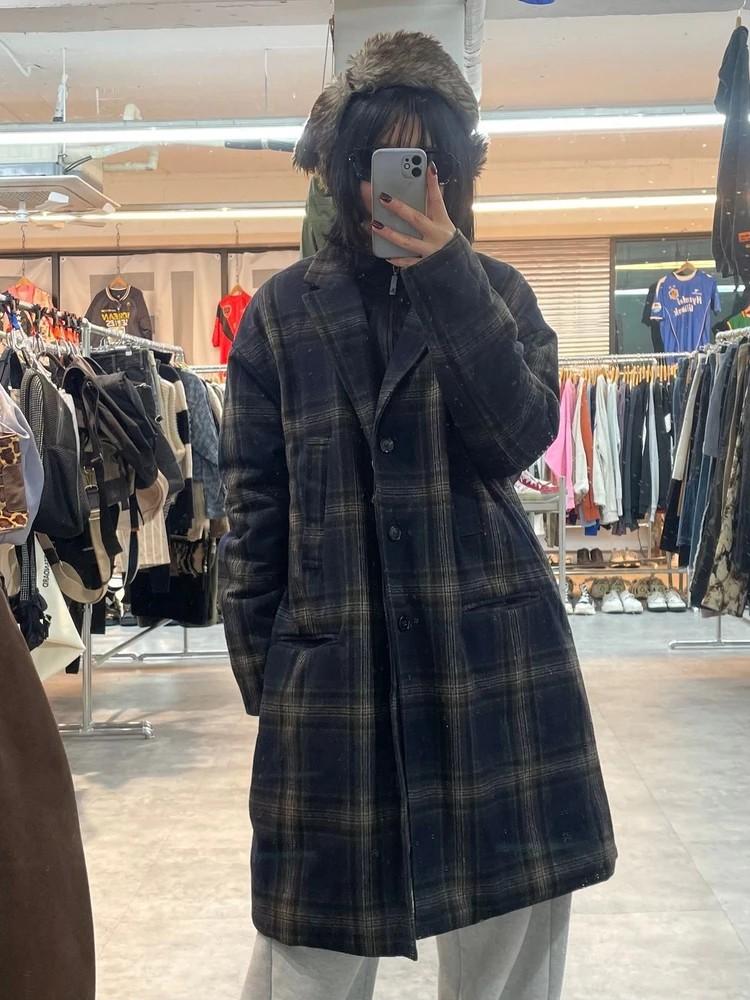미디움 파르티멘토 체크 빈티지 누빔 롱코트 자켓 2