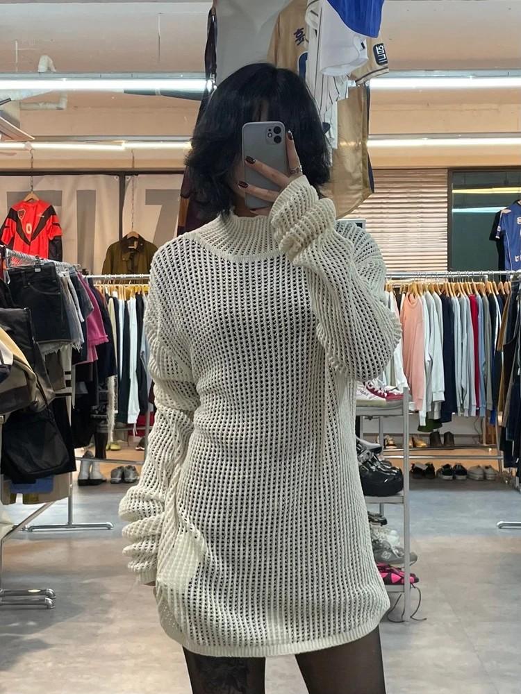 스몰 나누시카 하이넥 롱 니트 원피스 그물 니트 2