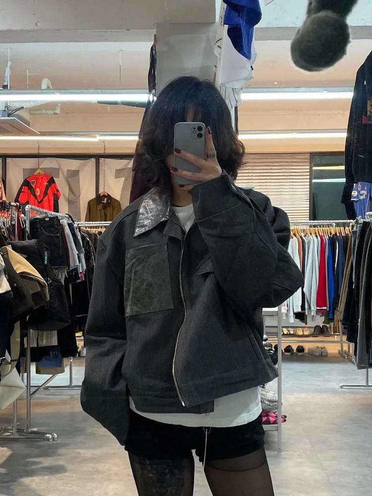 프리 PANTS HOUSE 스퀘어 가죽 포켓 크롭 자켓 2