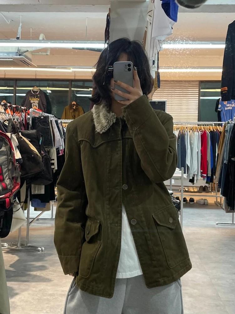 미디움 리바이스 레드 탭 카키 셰르파 트러커 자켓 2