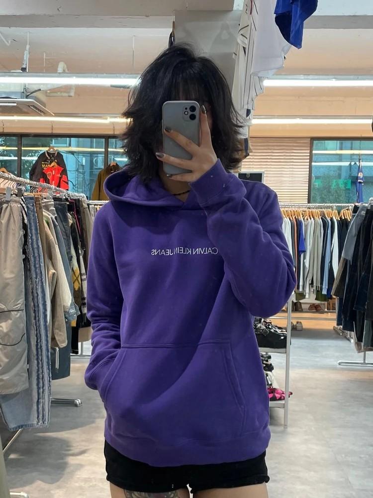 미디움 켈빈클라인 로고 오버핏 여자 후드티셔츠 퍼플 2