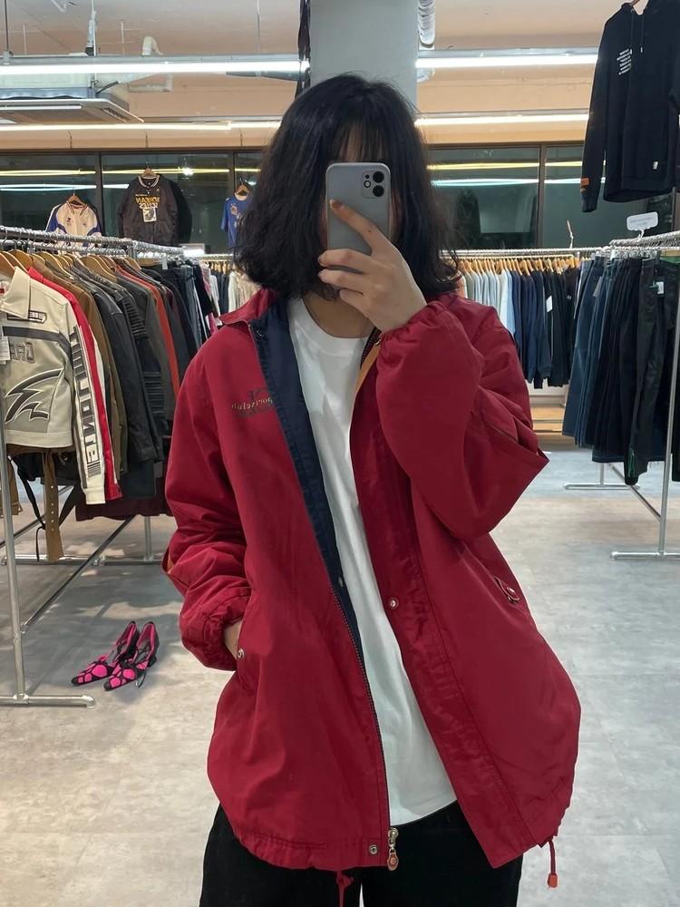 프리 C&L 빈티지 자수로고 스타디움 봄버 자켓 레드 2