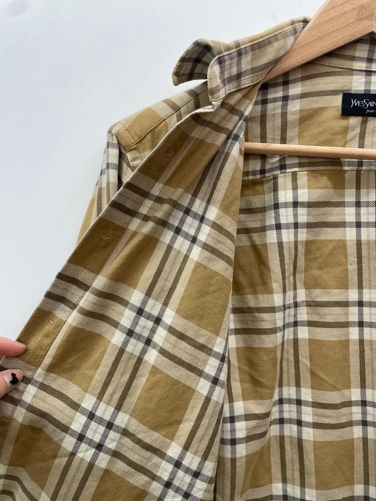 95 남성 90s YSL 입생로랑 뿌르 옴므 올드스쿨 빈티지 체크 긴팔 셔츠 9