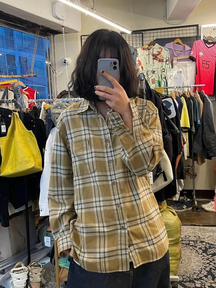 95 남성 90s YSL 입생로랑 뿌르 옴므 올드스쿨 빈티지 체크 긴팔 셔츠 2
