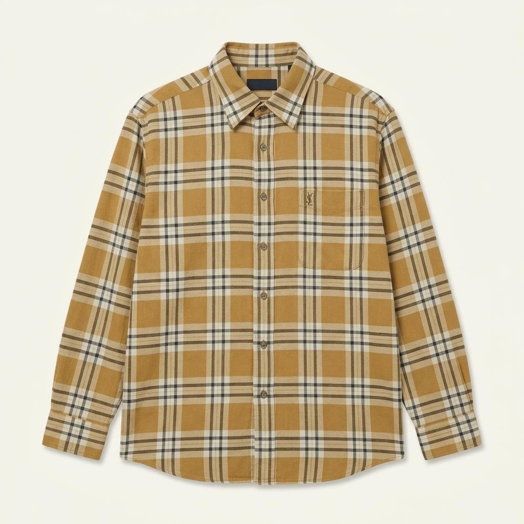95 남성 90s YSL 입생로랑 뿌르 옴므 올드스쿨 빈티지 체크 긴팔 셔츠 1