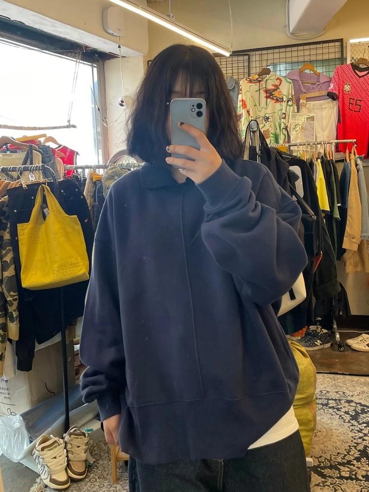 미디움 iey 이예이 카라 오버핏 스웻셔츠 맨투맨 네이비 2