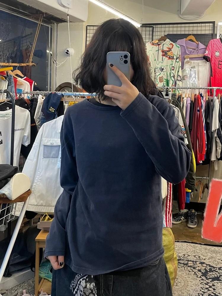 01 어나더오피스 오버핏 긴팔 티셔츠 네이비 롱 슬리브 2