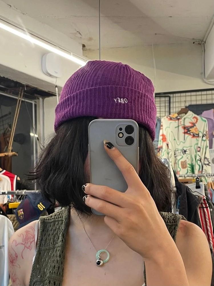 os obey 오베이 퍼플 모자 비니 2