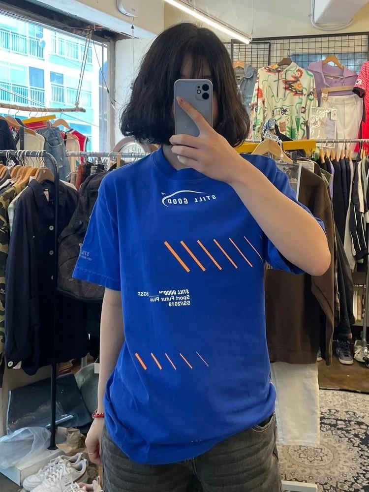스몰 STILL GOOD 오버핏 프린팅 반팔 티셔츠 블루 2