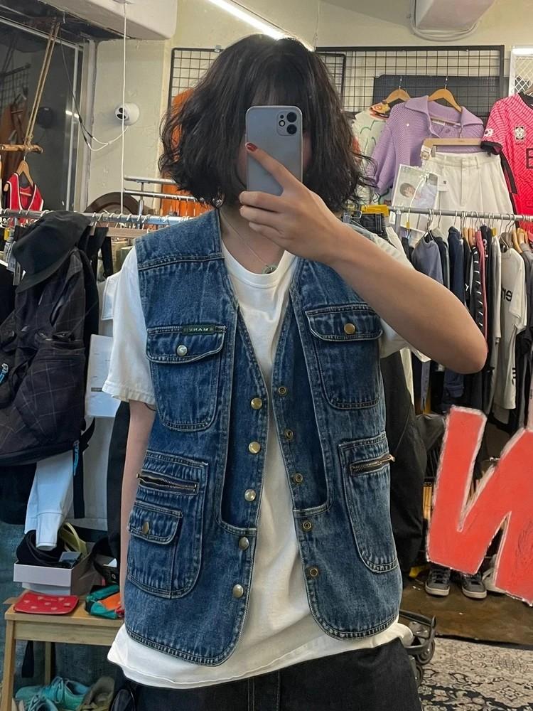 라지 피싱 Vintage MANX 멀티포켓 데님 조끼 2