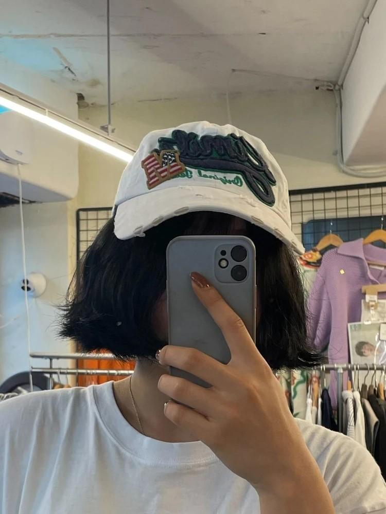 프리 vtg 워싱 화이트 볼캡 모자 y2k룩 2