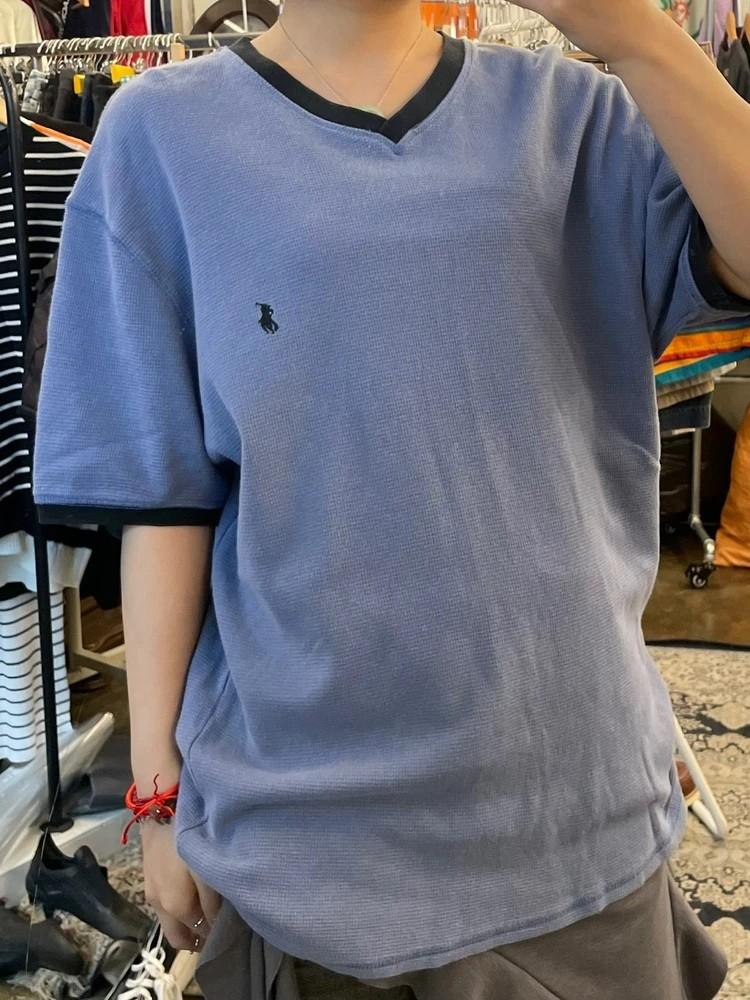라지 폴로랄프로렌 남 브이넥 와플 반팔티 인디블루 2