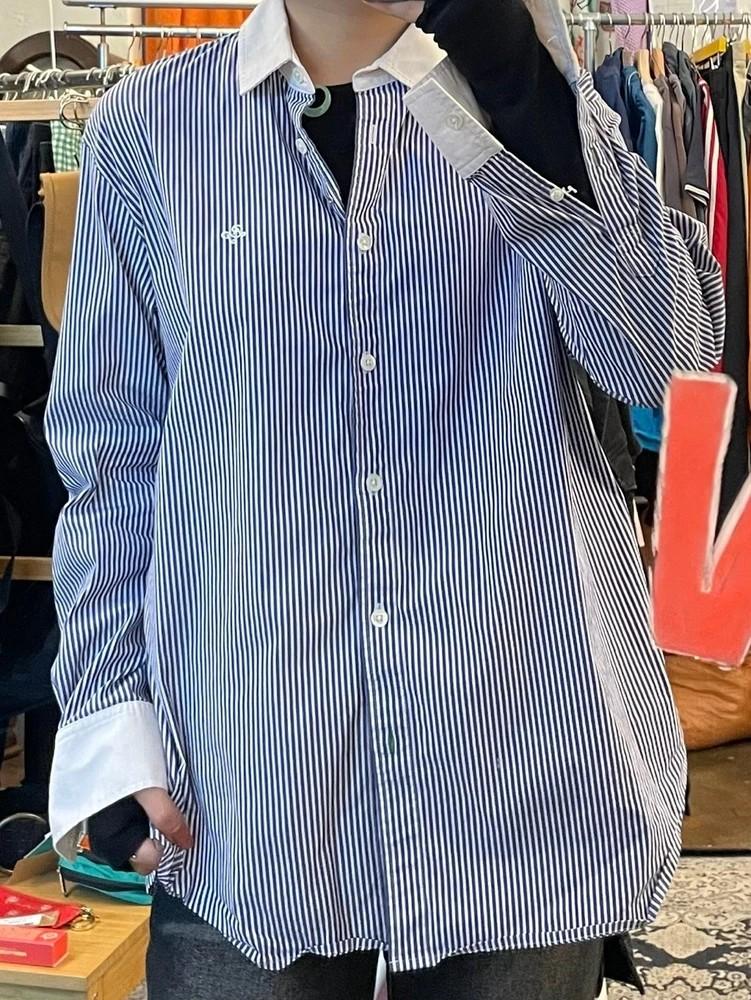 미디움 빈폴 레이디스 혼방 칼라 배색 스트라이프 오버핏 셔츠 2