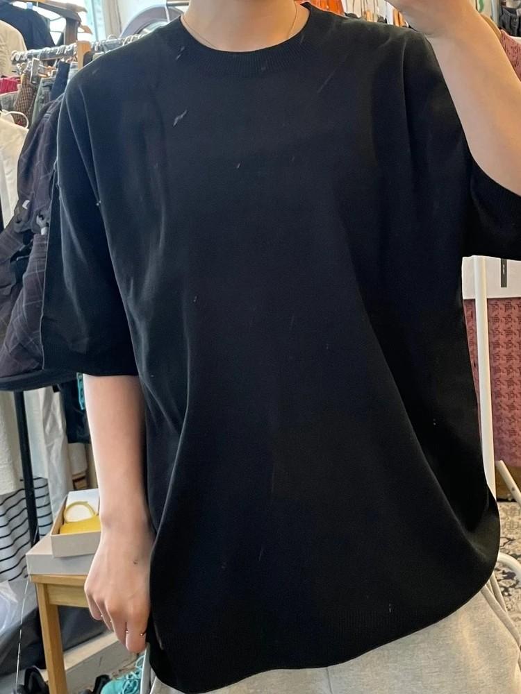 라지 새상품 니티드 롱숏 슬리브 반팔 오버핏 니트티셔츠 블랙 2