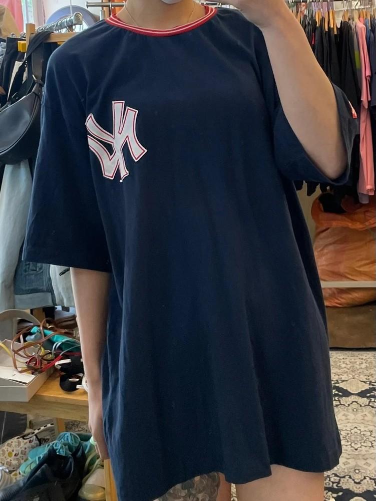 미디움 MLB 오버핏 로고 티셔츠 반팔 네이비 2
