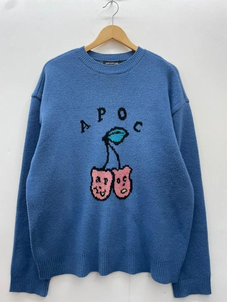 라지 어피스오브케이크 apoc 오버핏 로고 블루 니트웨어 4