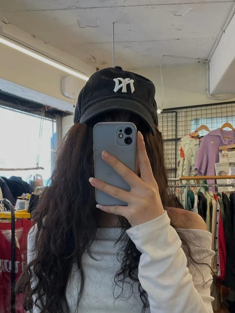 os mlb 로고 볼캡 모자 블랙 빈티지룩 2