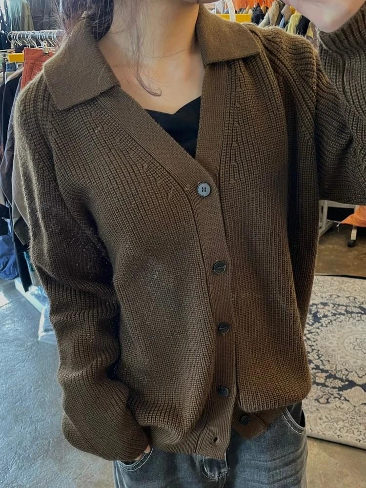 새상품 스몰 라퍼지스토어 레이어드 브라운 오버핏 가디건 2