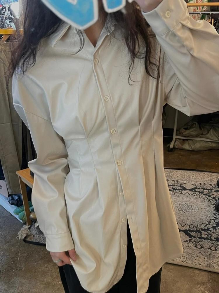 스몰 여자 새상품 샵사이다 셔링 카라 미니 셔츠 원피스 2