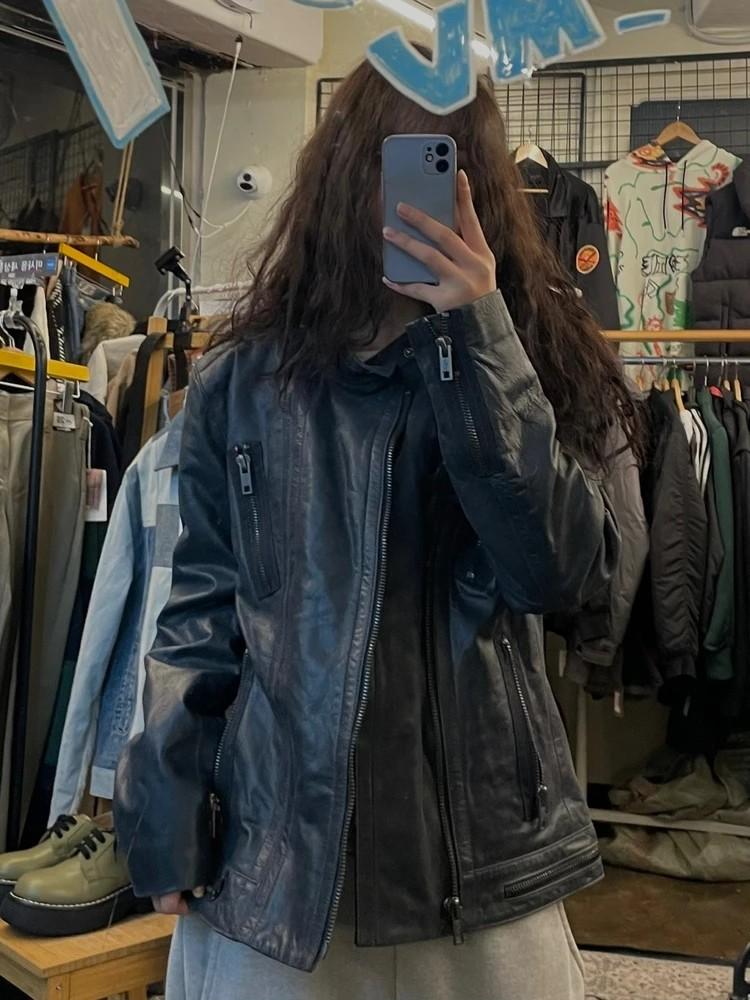 M DKNY 진 올드 빈티지 카우레더 가죽자켓 2
