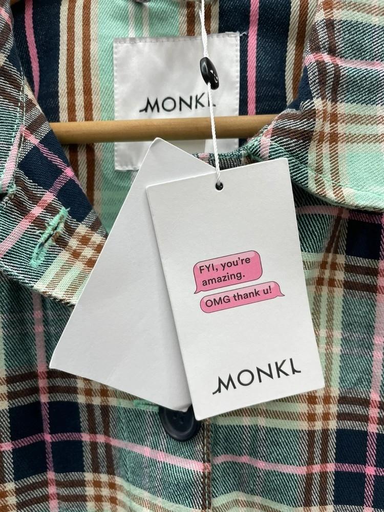 라지 새상품 Monki 민트 체크 격자무늬 버튼업 재킷 포켓 샤켓 9
